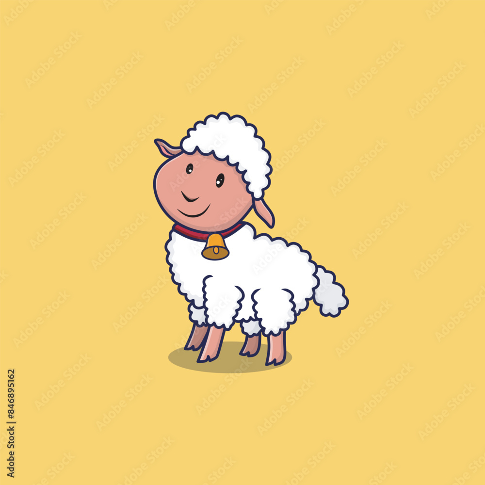 Cartoon cute Sheep illustration on yellow background Cartoon cute Sheep illustration on yellow background