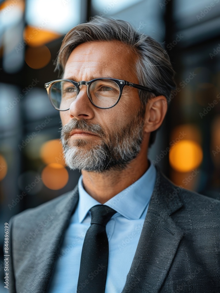 Close-up view of the face of an investment advisor advising clients in a complex and professional environment Close-up view of the face of an investment advisor advising clients in a complex and professional environment