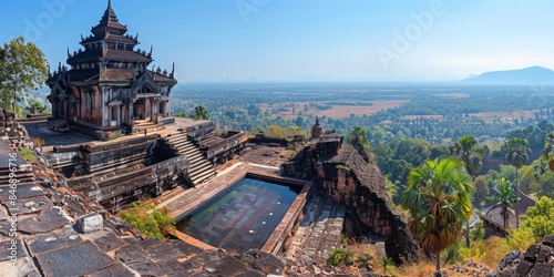 Wat Phu Champasak in Champasak Laos skyline panoramic view photo
