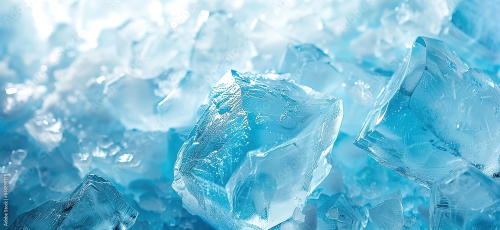 Abstract ice texture. Close up of ice cubes with blue tint showcasing their crystal clear sharp edges and melting water droplets. Perfect for backgrounds, cooling concepts or winter themes Abstract ice texture. Close up of ice cubes with blue tint showcasing their crystal clear sharp edges and melting water droplets. Perfect for backgrounds, cooling concepts or winter themes