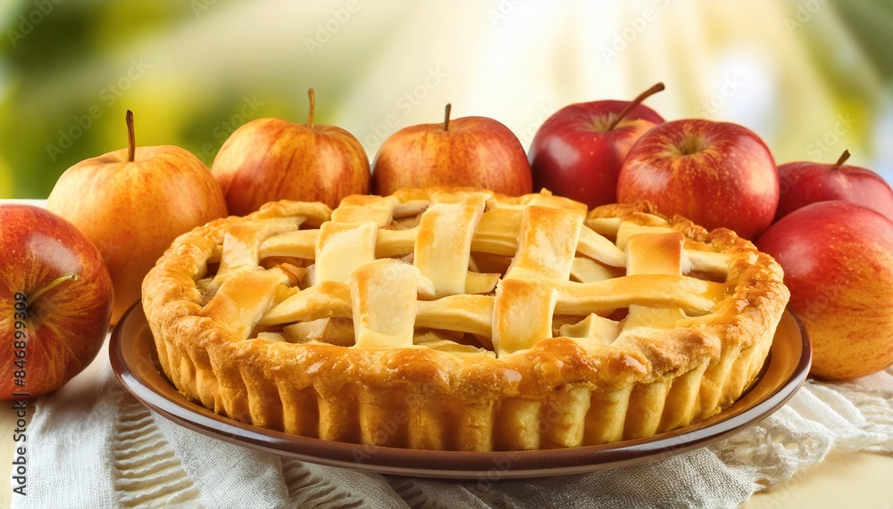 Apple pie with apples on the table Apple pie with apples on the table