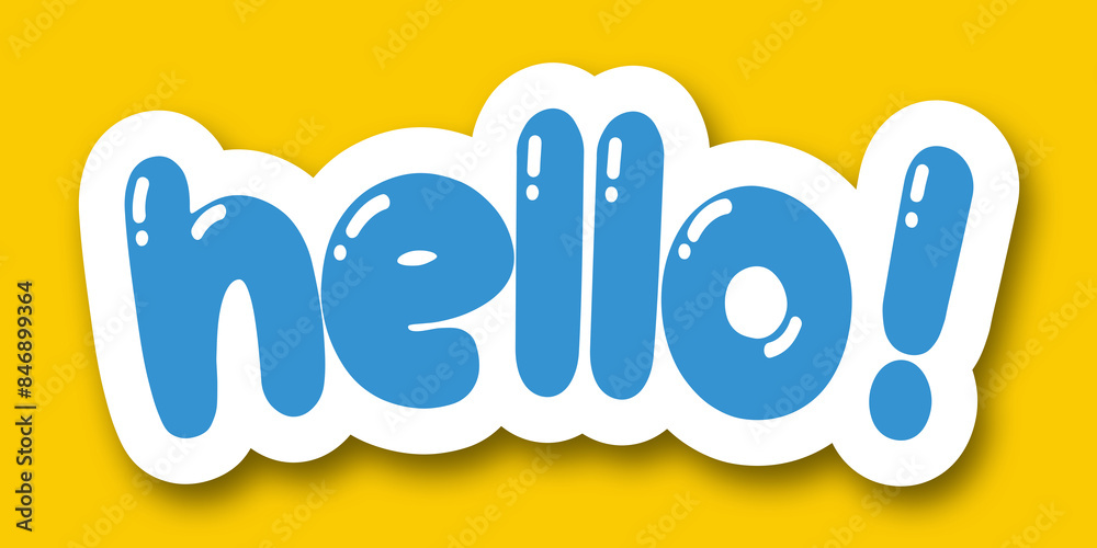 hello label in yellow background hello label in yellow background
