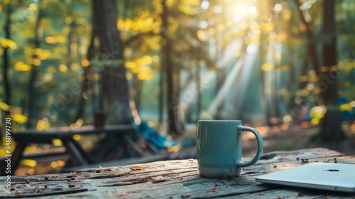 Desk of free space, background, camping background, texture, wallpaper, camping in the morning