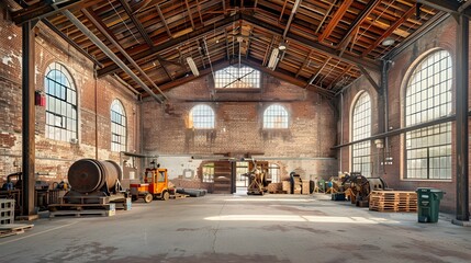 Tableau sur toile  Industrial Interior with Brick Walls and Large Windows  © Carmi