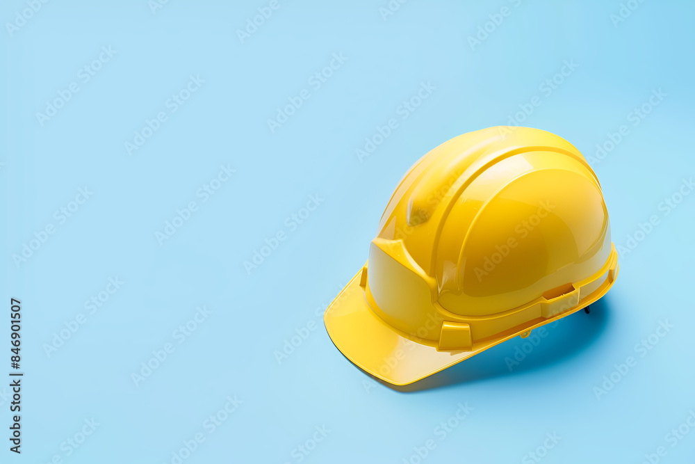 Yellow safety helmet on light blue background Yellow safety helmet on light blue background