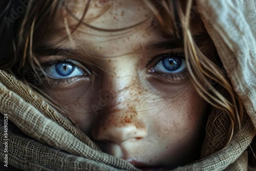 Wallpaper Mural emotional portrait of a poor neglected girl with blue eyes depicting poverty misery and homelessness social issues concept Torontodigital.ca