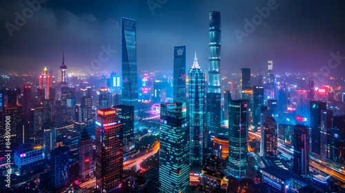 Wallpaper Mural Aerial View of Shanghai Skyline at Night Torontodigital.ca