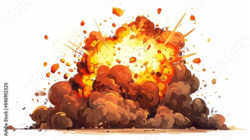 Illustration of an explosion in a cartoon on a white background.