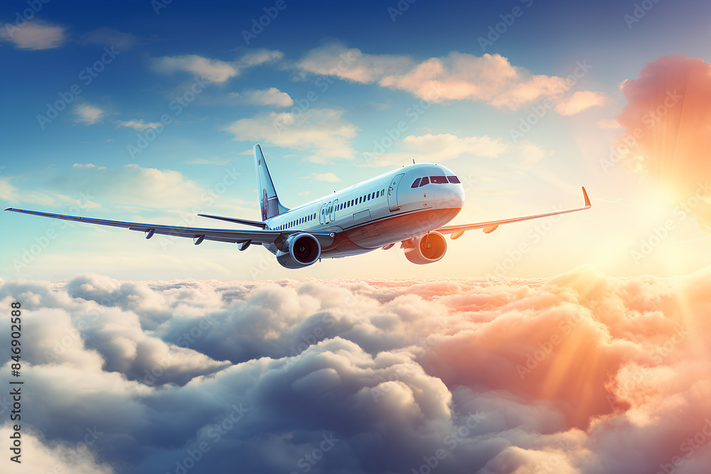 Obraz premium Passenger plane above the clouds.