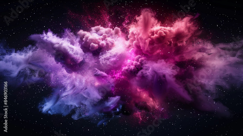 Spectacular cosmic cloud explosion within transparent square with black background. Colorful nebula and stars in space. Abstract digital art for wallpaper and creative design, Generative AI.