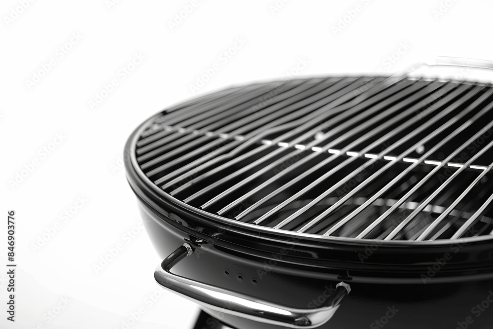 Black barbecue grill isolated on a white background, ready for outdoor cooking and entertaining, perfect for summer-themed promotions or culinary concepts Black barbecue grill isolated on a white background, ready for outdoor cooking and entertaining, perfect for summer-themed promotions or culinary concepts