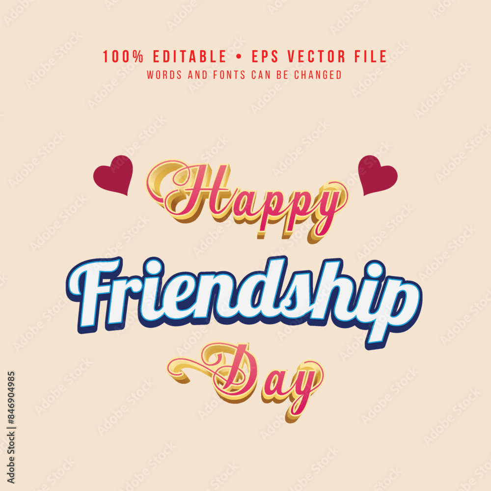 Fototapeta premium Happy Friendship Day 3D Text Effect