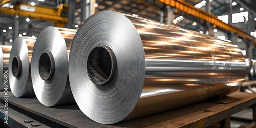Large, Shiny Rolls of Aluminum Foil or Steel in Metallurgical Manufacturing. Concept Metallurgical Industry, Aluminum Foil Production, Steel Manufacturing Processes