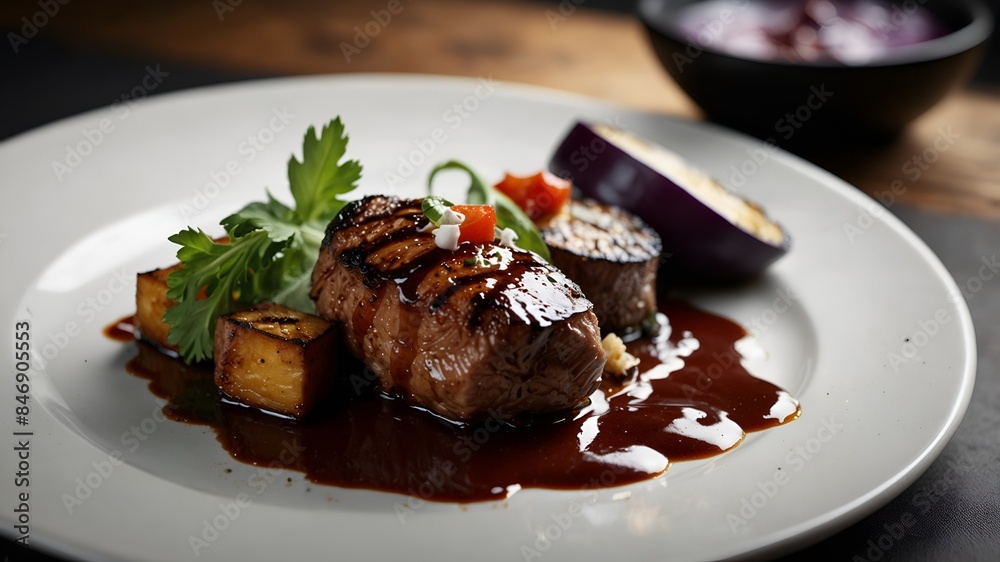 Alinazik Kebab - Grilled meat served over a bed of pureed smoked eggplant mixed with yogurt Alinazik Kebab - Grilled meat served over a bed of pureed smoked eggplant mixed with yogurt