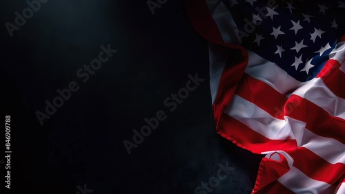 Close-up of the American flag on a dark textured background symbolizing patriotism, national pride, and independence.