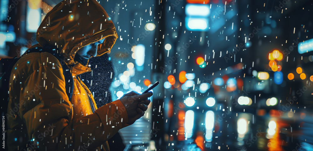 A person using a smartphone late at night, symbolizing modern technology and connectivity. Generative AI. A person using a smartphone late at night, symbolizing modern technology and connectivity. Generative AI.