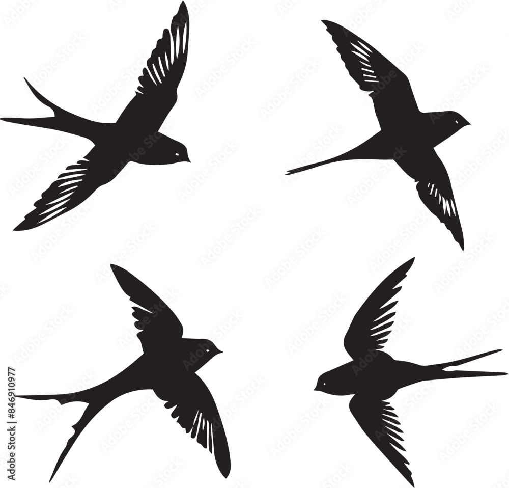 set of silhouettes of birds set of silhouettes of birds