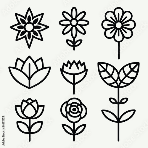 Simple Line Art of Flower Icons Collection vector illustration