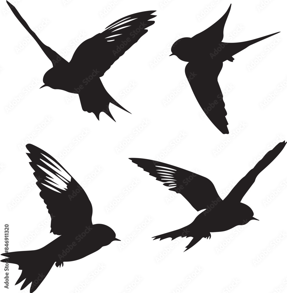 set of silhouettes of birds set of silhouettes of birds