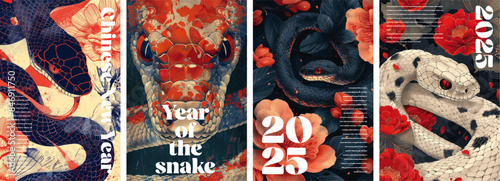 Chinese new year of the snake 2025 poster design template set