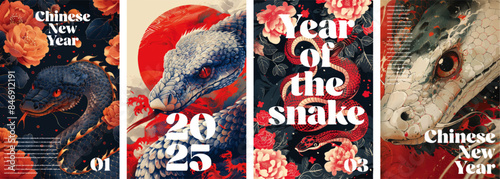 Chinese new year of the snake 2025 poster design template set