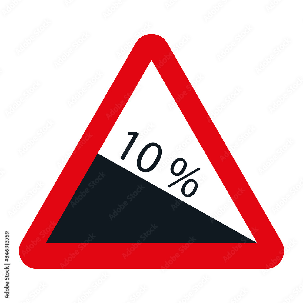DANGER TRAFFIC SIGNS OF SPAIN, P-16a - Steep descent - PNG DANGER TRAFFIC SIGNS OF SPAIN, P-16a - Steep descent - PNG