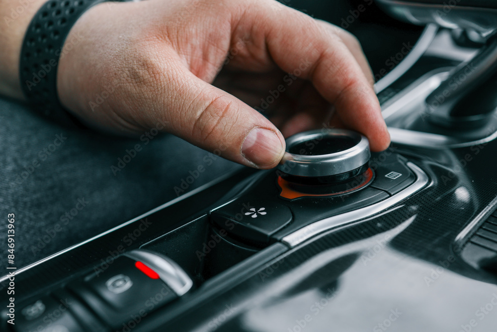 Car multimedia system control joystick. Radio, multimedia, and navigation adjustment buttons Car multimedia system control joystick. Radio, multimedia, and navigation adjustment buttons