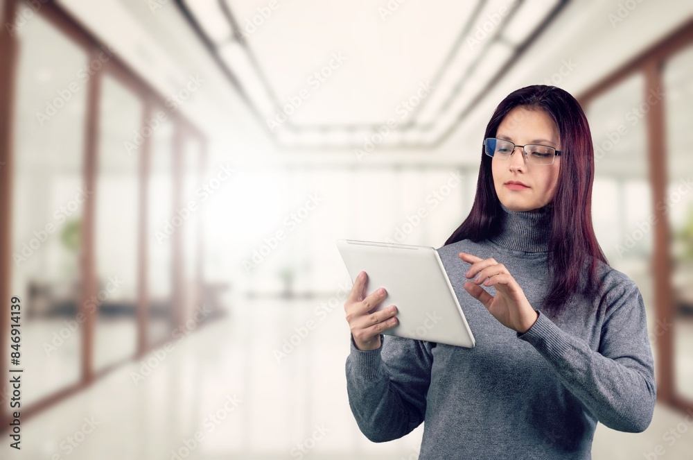 Smiling professional business woman hold digital tablet Smiling professional business woman hold digital tablet