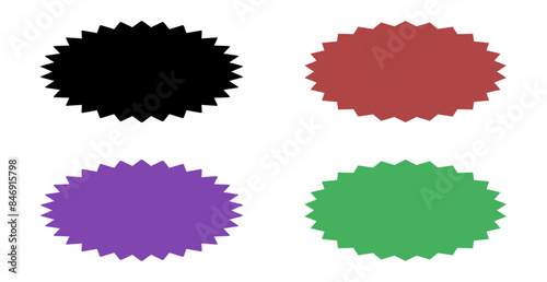 Set of oval starburst tags in various colors - Oval vector tags isolated on a white background - Digital tags for prices, discounts, or promotions