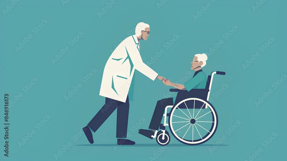 Patient Assistance A nurse helping an elderly patient to stand from a wheelchair, illustrating assistance and care Patient Assistance A nurse helping an elderly patient to stand from a wheelchair, illustrating assistance and care