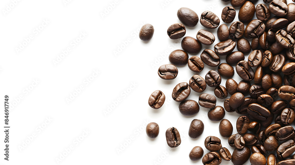Coffee beans isolated on white background top view with copy space Coffee beans isolated on white background top view with copy space
