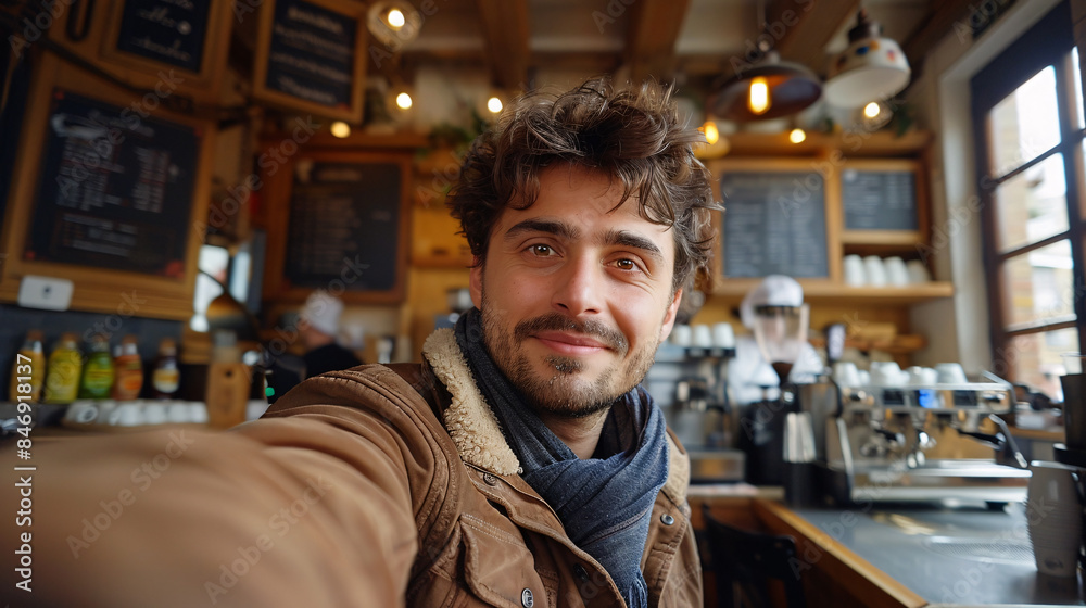 A man with a beard and a scarf is smiling for a picture A man with a beard and a scarf is smiling for a picture