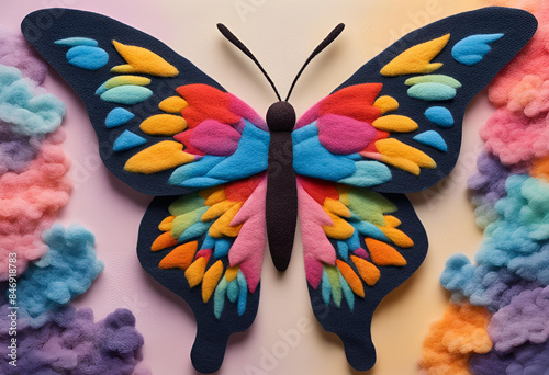 Felt art of a beautiful butterfly spreading its wings 