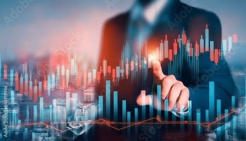 Stock Trading and Visualization of Stock Market with Investors and Forex Chart - Investment in the Economy - Digital Chart - Increase and Decrease of Stocks - Data for Profit on Exchange Market