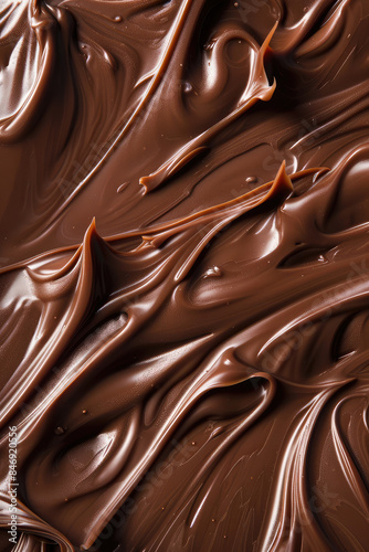 Texture close-up of melted chocolate swirling in a pattern, yummy abstract background.