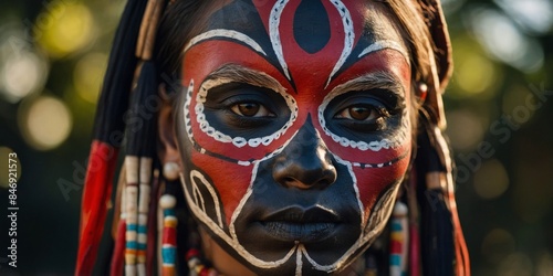 Artistic photo of vibrant tribal beaded jewelry with blurred face excluded, emphasizing cultural fashion