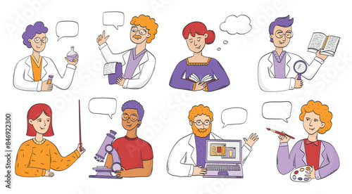 Teachers, professors at school or university collection. Cartoon people isolated on white background. Back to school, education theme. Teacher's day print, card, poster. EPS 10