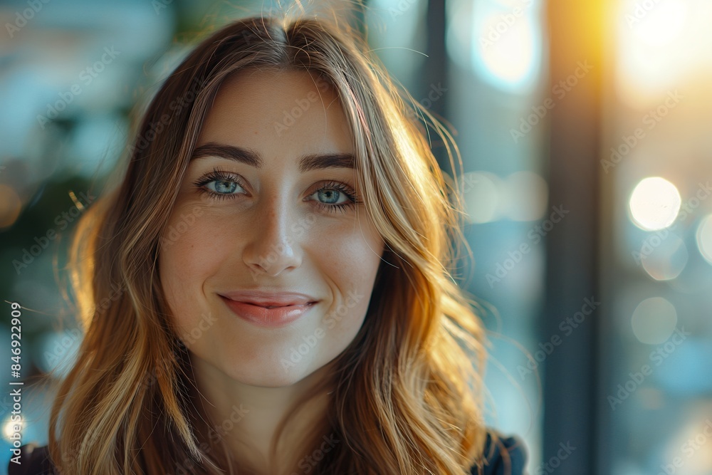 Fototapeta premium Portrait of a beautiful smiling business woman in an office.