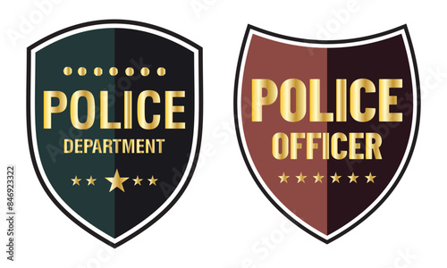 Police badges. Officer government badge, special police security medallion and federal agent signs, policeman insignia vector set