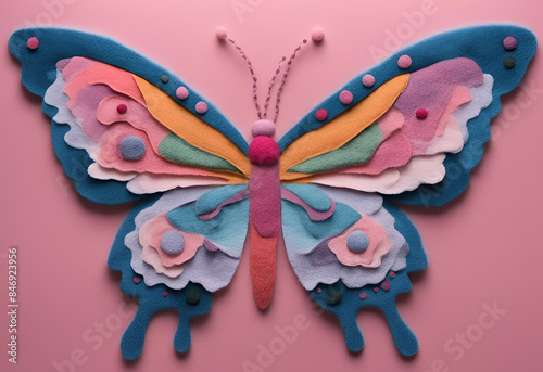Felt art of a beautiful butterfly spreading its wings 