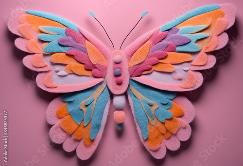 Felt art of a beautiful butterfly spreading its wings 