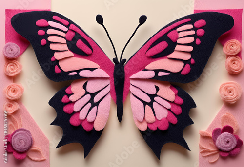 Felt art of a beautiful butterfly spreading its wings 