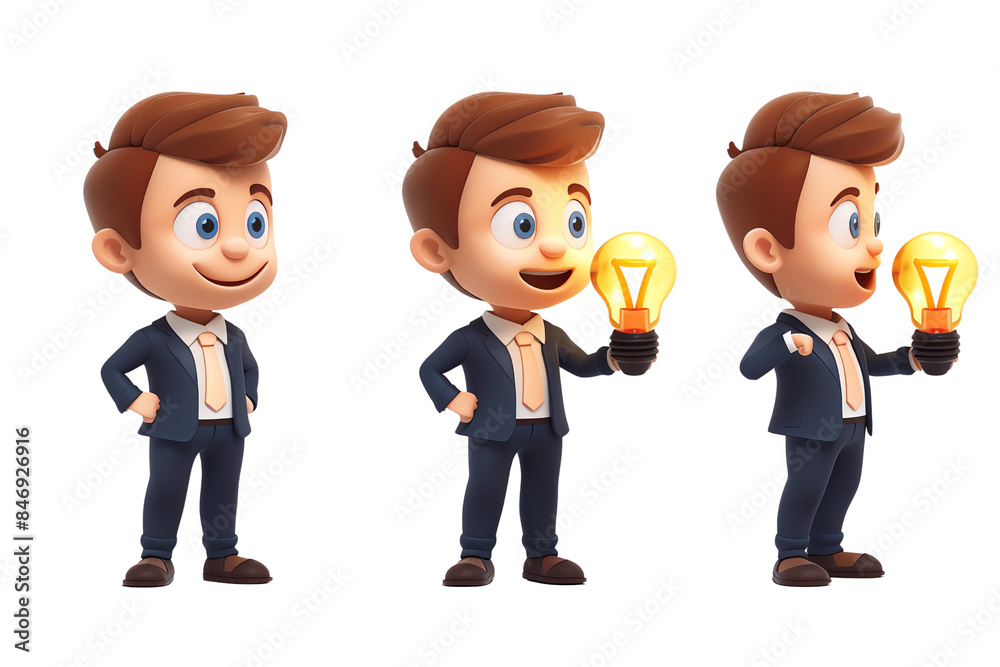 cartoon characters are holding a light bulb, with one of them smiling. The characters are dressed in suits and ties, giving off a professional and serious vibe, isolated on a transparent background. cartoon characters are holding a light bulb, with one of them smiling. The characters are dressed in suits and ties, giving off a professional and serious vibe, isolated on a transparent background.