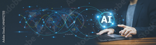 Foto Businessman using ai artificial intelligence management in logistic system support human work and reduce time to work in process