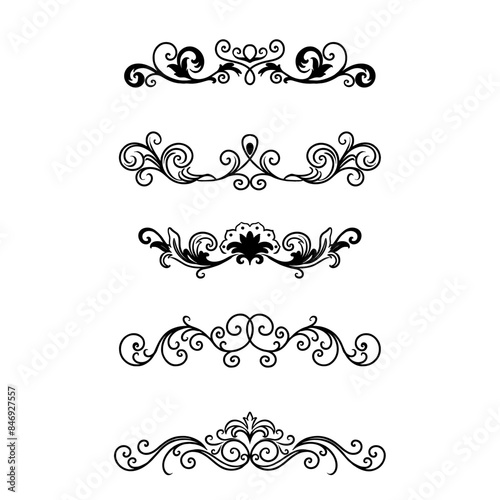 Set of Ornate Decorative Borders and Floral Elements in Black and White