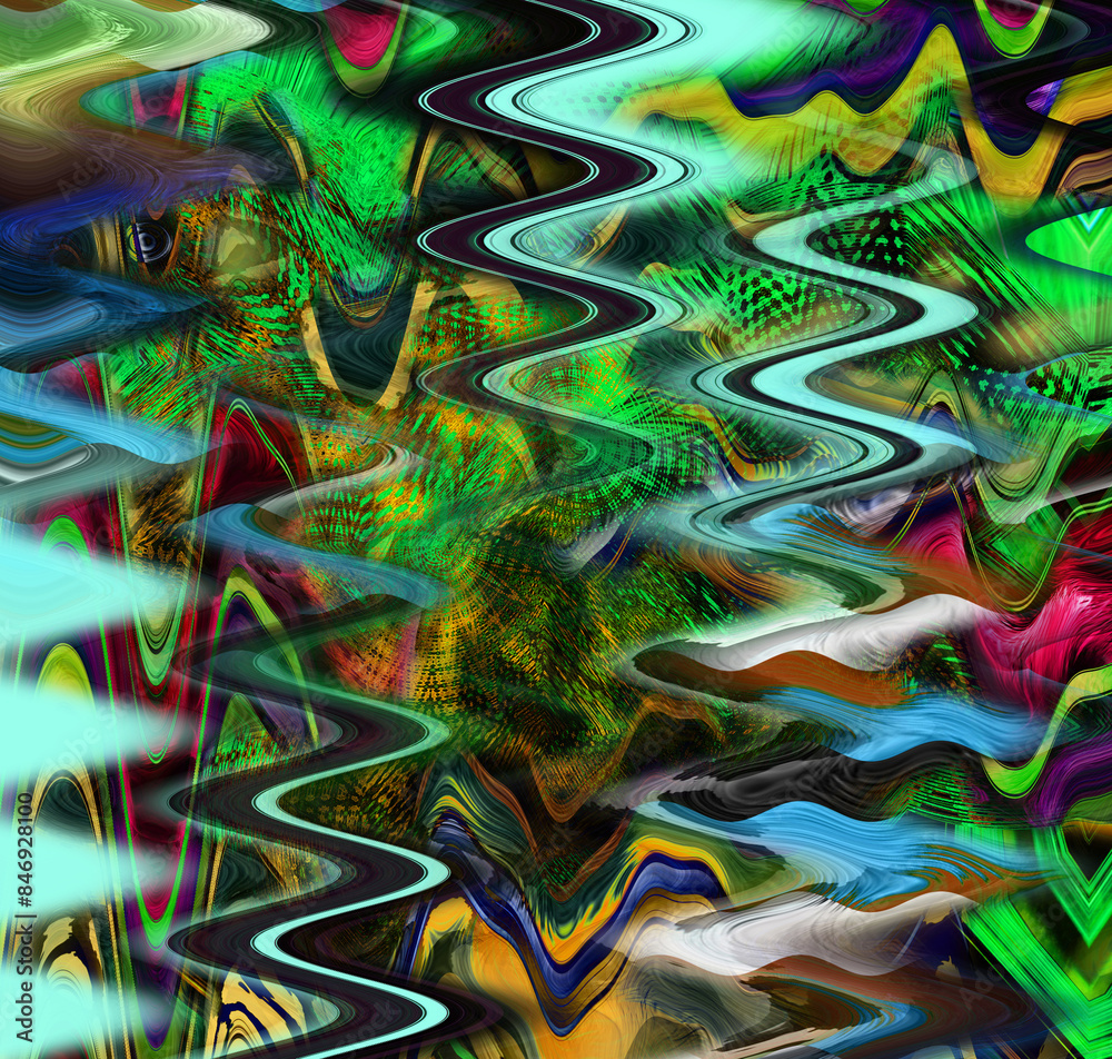 Fototapeta premium Combination textile collage pattern of wave and lines colored leopard snake tiger textures 