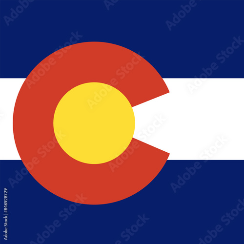 Colorado flag. State of Colorado symbol. USA circular shape button banner. Png square icon.	