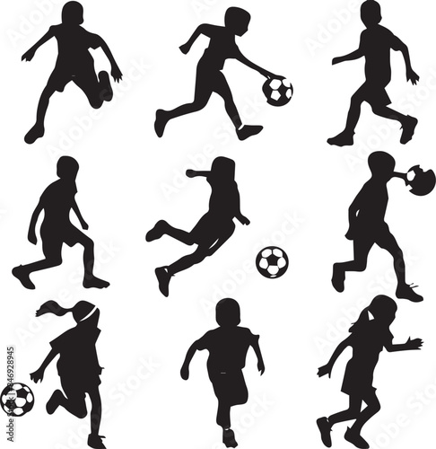 children playing soccer silhouettes