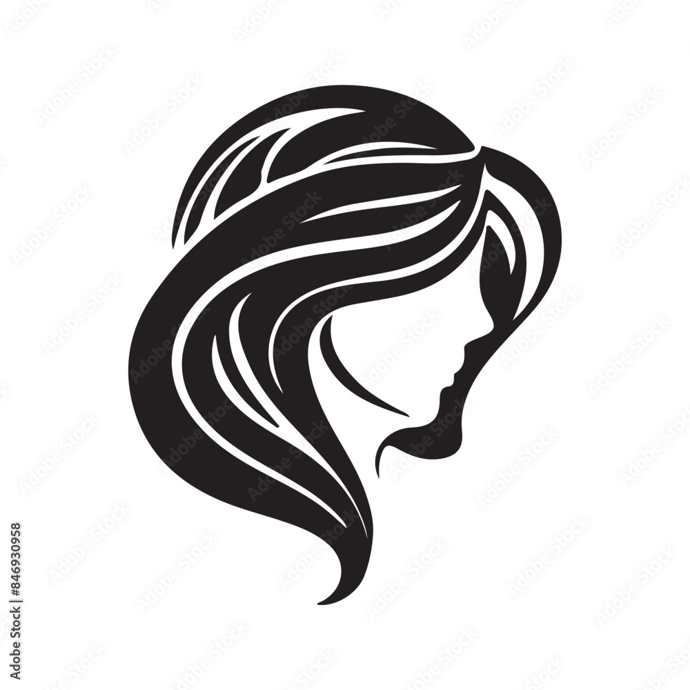 woman's hair style stylized silhouette, beauty salon logo template.