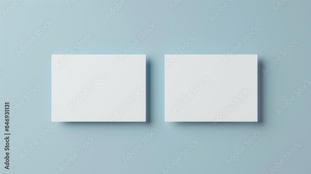 Two blank white papers set against a pastel blue background, perfect for mockups, design presentations, and minimalist artwork displays. Two blank white papers set against a pastel blue background, perfect for mockups, design presentations, and minimalist artwork displays.